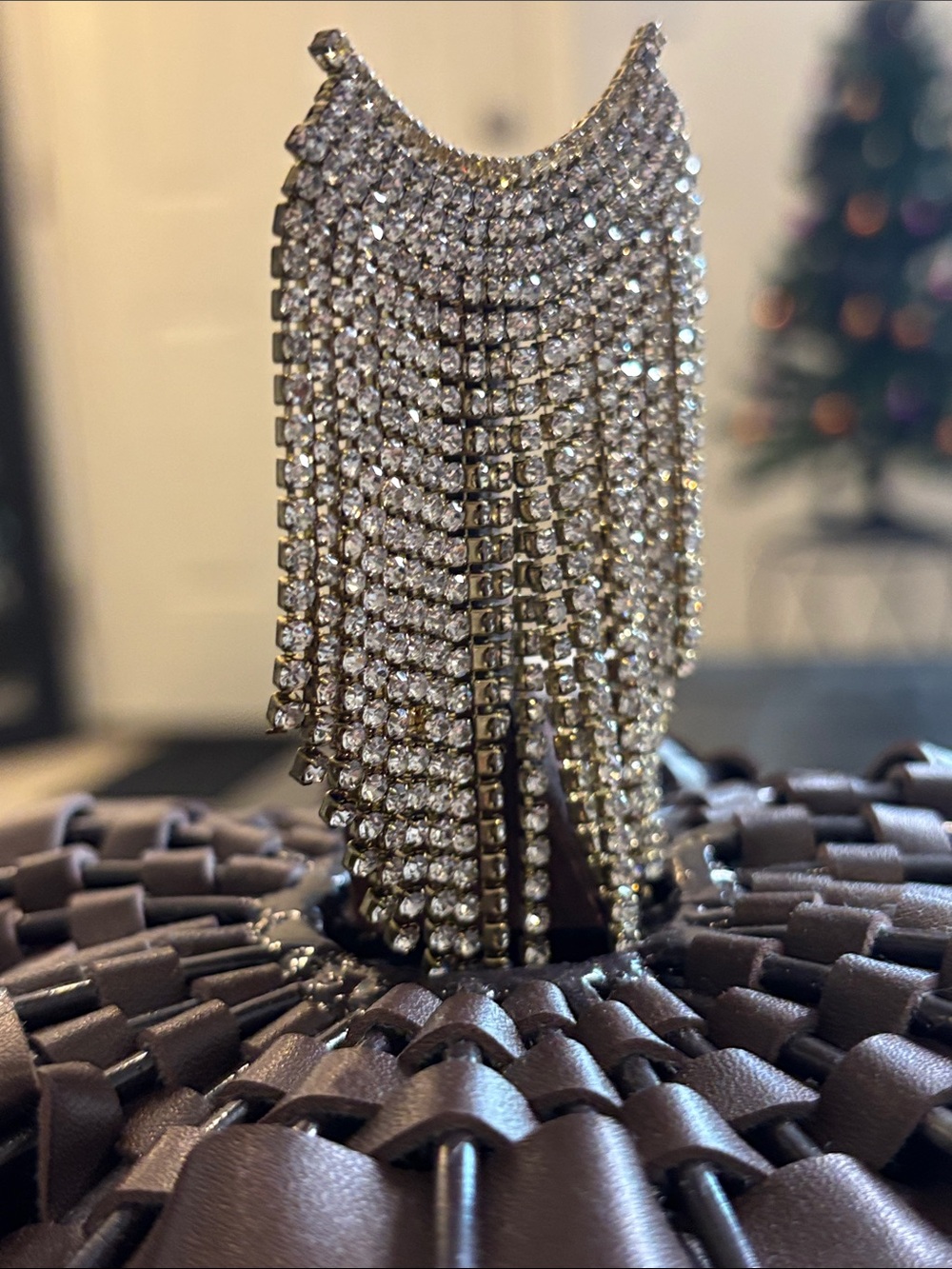 Vintage Crystal Fringe Drop Elegant Statement Brooch Gold Tone